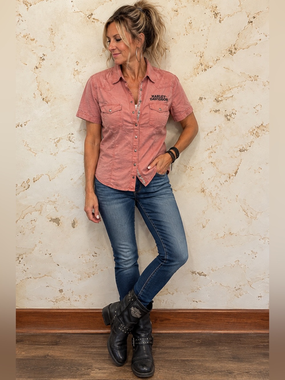 Harley-Davidson MotorClothes Pink Ventilated Button-Up Shirt NWT 🏍️